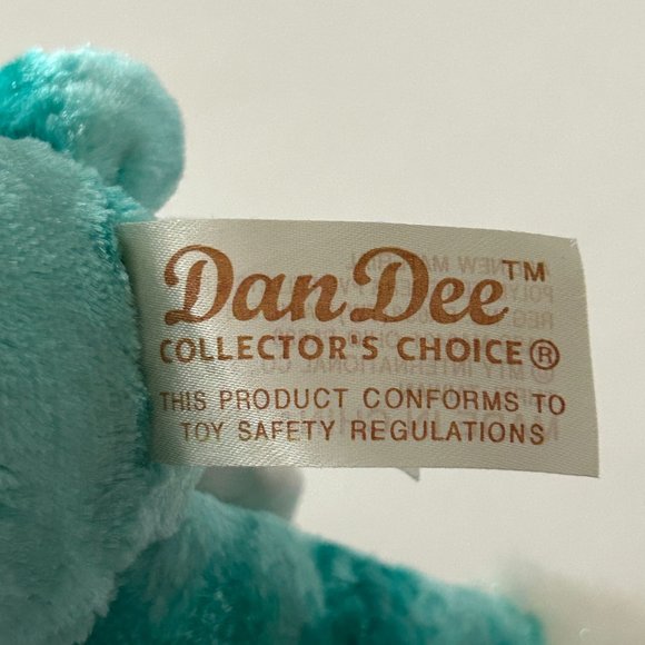 Dan Dee Teal Plush Bunny Rabbit Pink Nose & Bow Flopy Ear 11" Stuffed Animal Toy - Picture 10 of 11